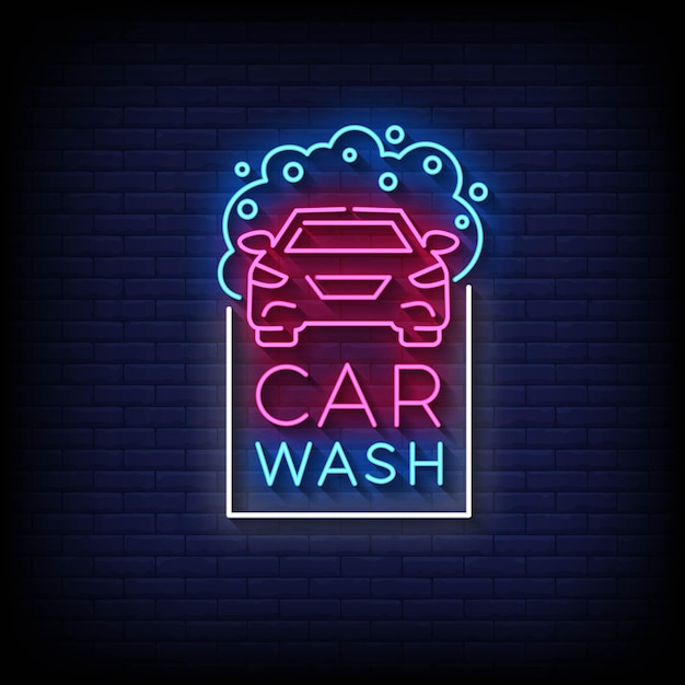 neon sign car wash with brick wall background vector