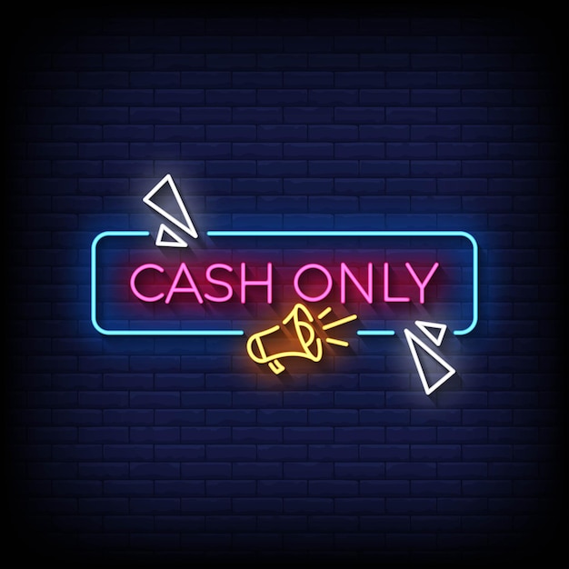 Neon Sign cash only with brick wall background vector