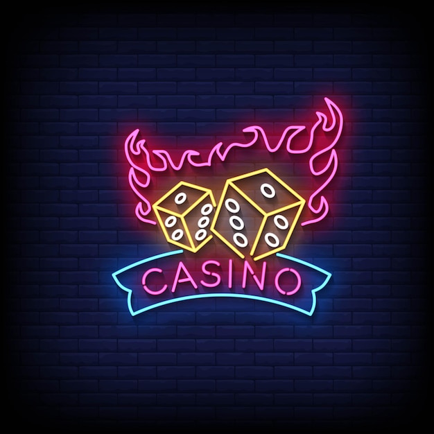 Neon Sign casino met bakstenen muur achtergrond vector