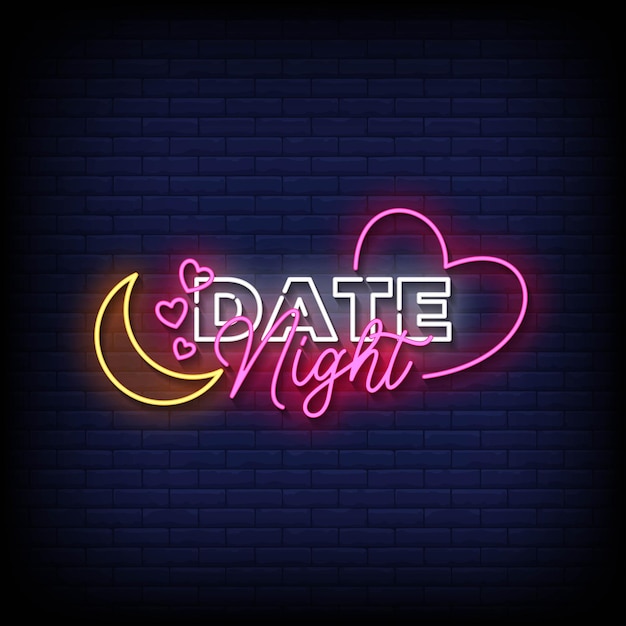 Vector neon sign date night with brick wall background vector