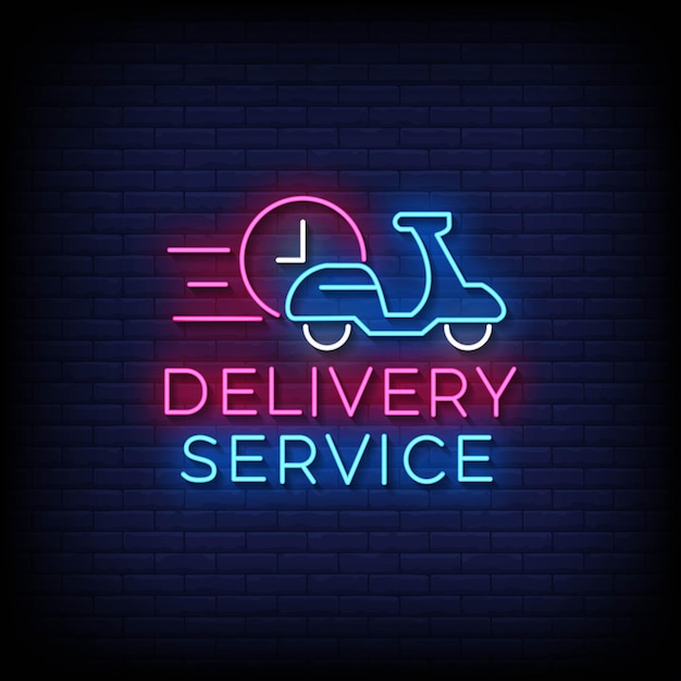 Neon Sign delivery service Brick Wall Background vector