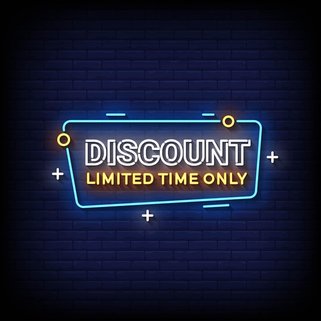 Neon Sign discount limited time only with brick wall background vector