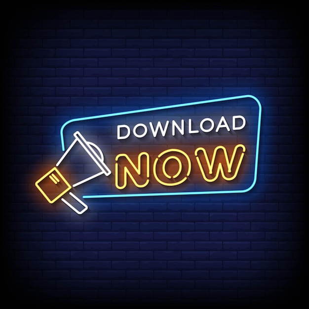 Neon Sign download now with brick wall background vector
