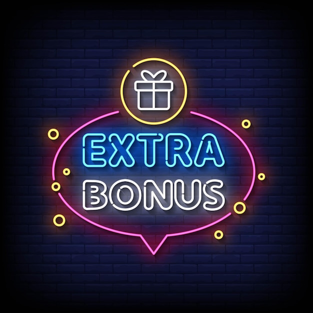 Vector neon sign extra bonus with brick wall background vector