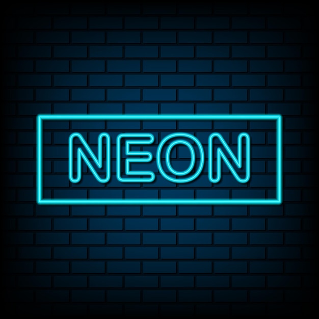 Neon sign of frame on brick wall background, vector illustration