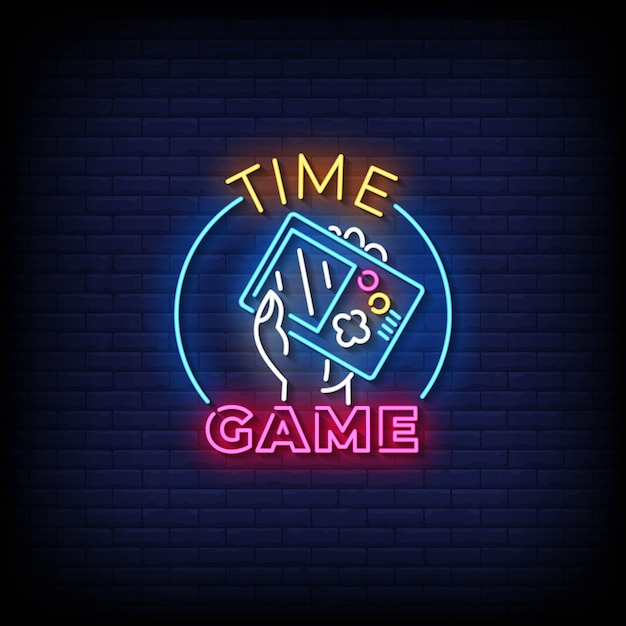 Vector neon sign game time with brick wall background vector