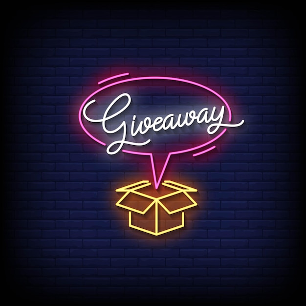 Vector neon sign giveaway with brick wall background vector