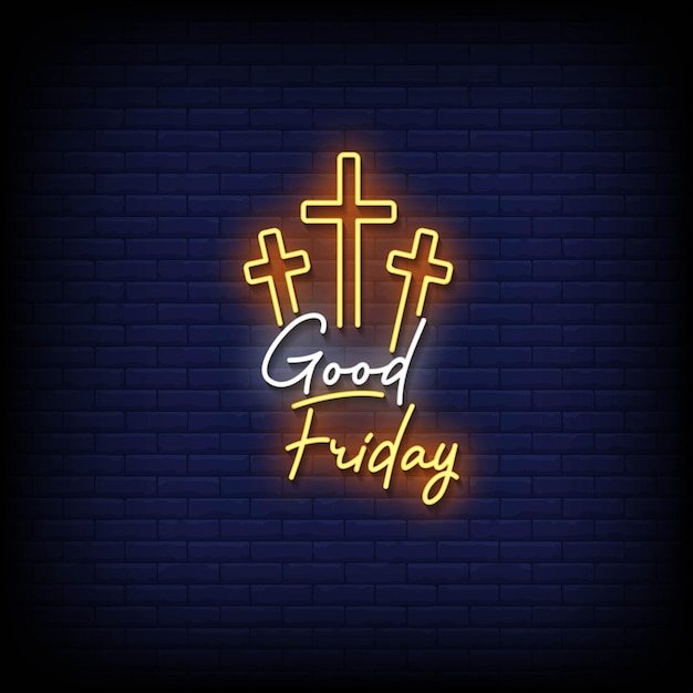 Neon sign good friday with brick wall background vector