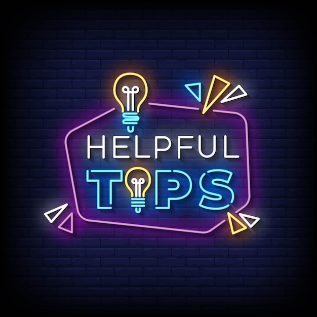 Neon Sign helpful tips with Brick Wall Background vector