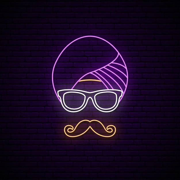 Neon sign of hindu man in turban and glasses