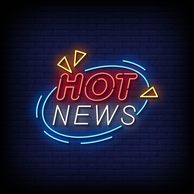 Neon Sign hot news with Brick Wall Background Vector