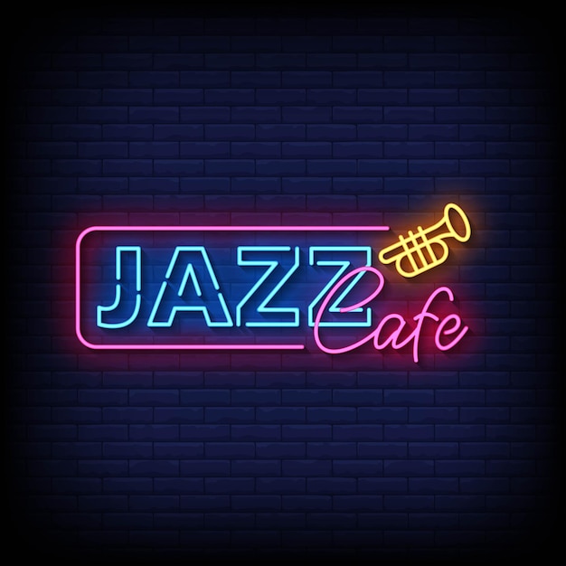 neon sign jazz cafe with brick wall background vector illustration