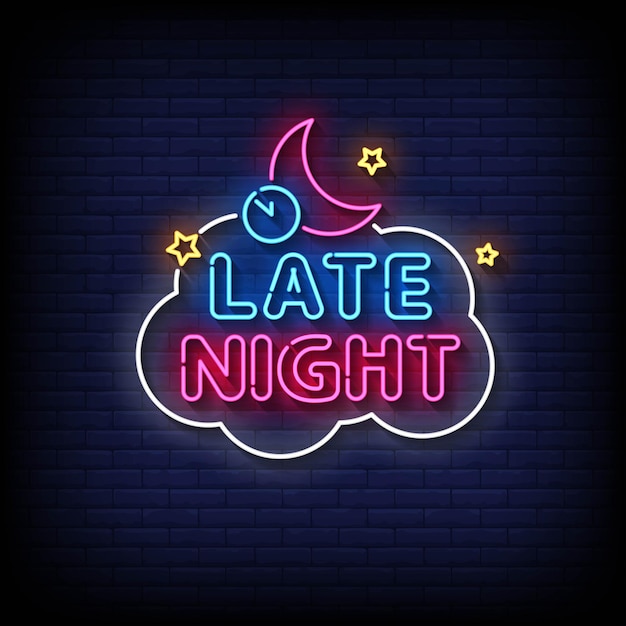 Vector neon sign late night with brick wall background vector