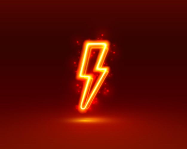 Vector neon sign of lightning signboard on the red background