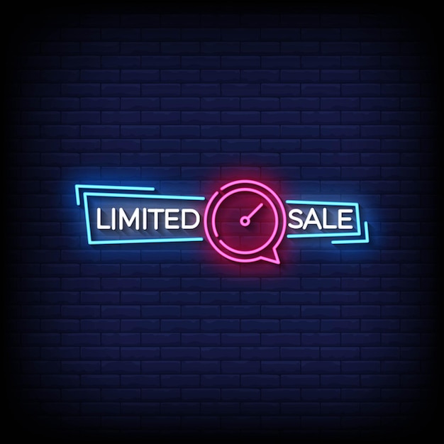 Neon Sign limited sale with brick wall background vector