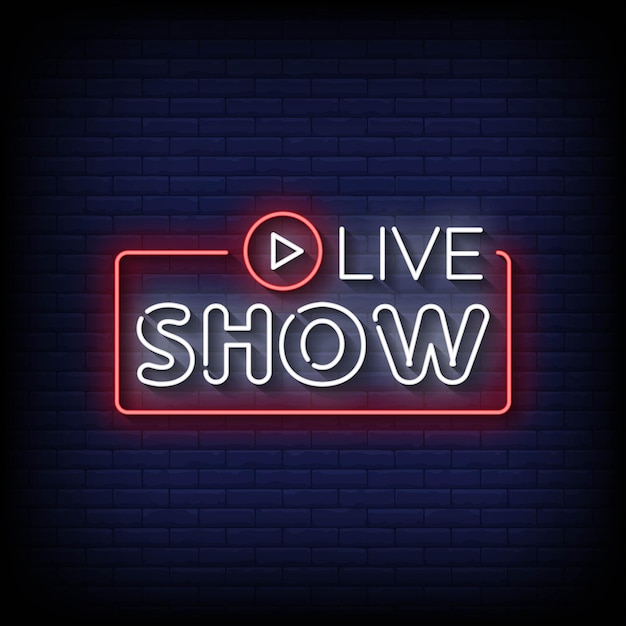 Vector neon sign live show with brick wall background vector