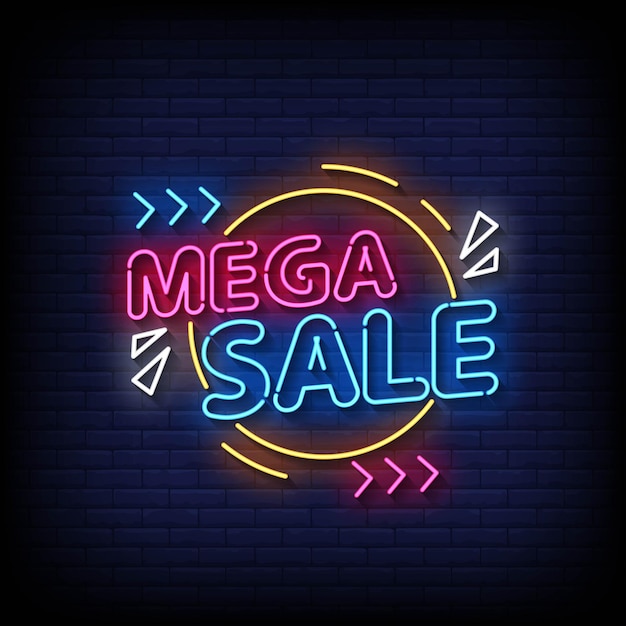 Neon Sign mega sale with brick wall background vector