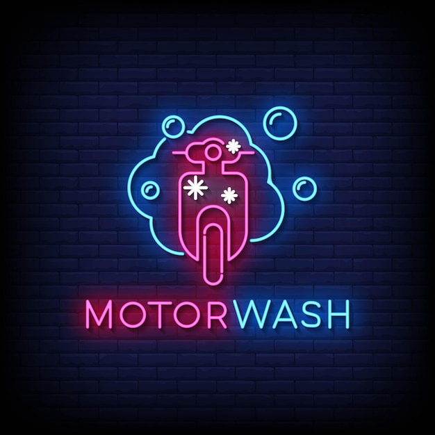 Neon Sign motor wash with Brick Wall Background vector