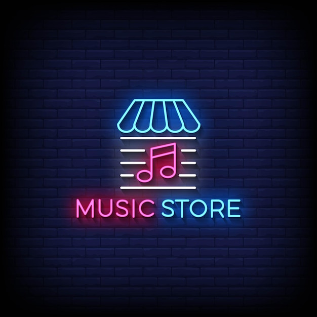 Vector neon sign music store with brick wall background vector