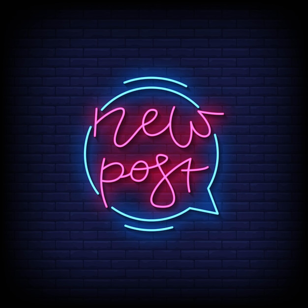 Neon sign nieuwe post met bakstenen muur achtergrond vector