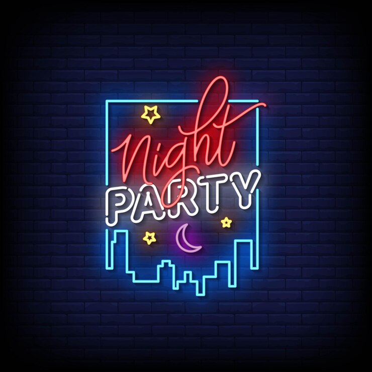 Vector neon sign night party with brick wall background vector