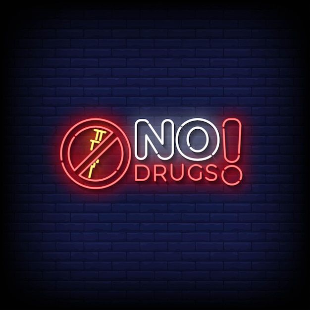 Neon Sign no drugs with brick wall background vector