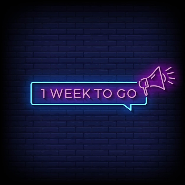 Neon Sign one week to go with brick wall background vector