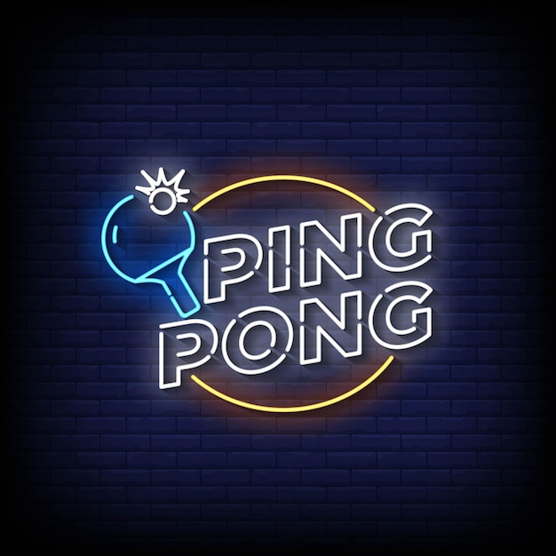 Neon Sign pingpong met bakstenen muur achtergrond