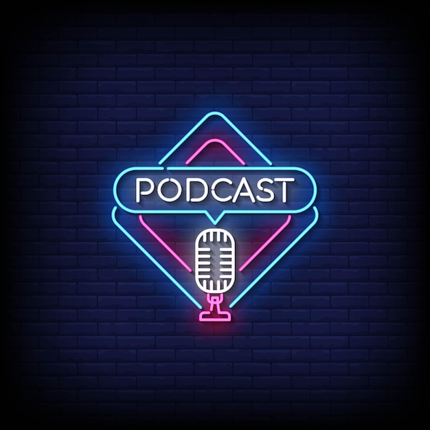 Vector neon sign podcast with brick wall background vector