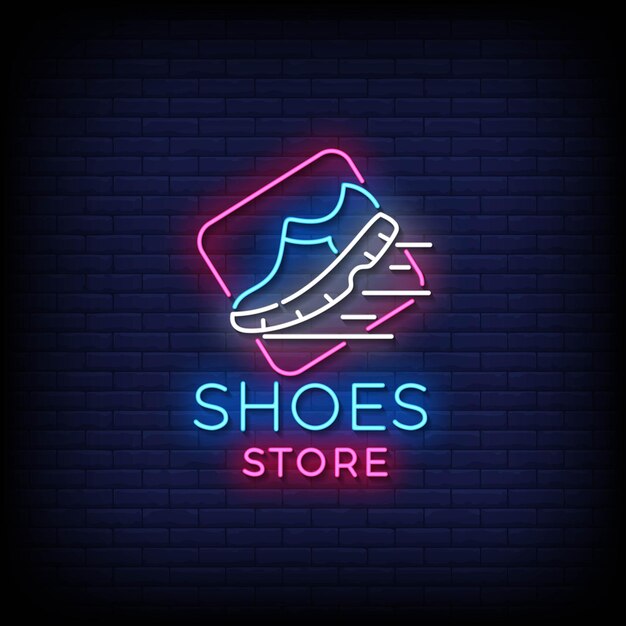 Neon Sign shoes store with brick wall background vector