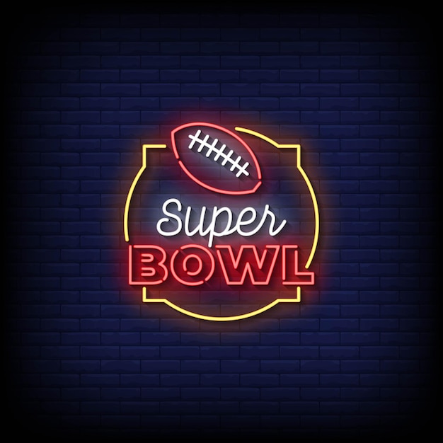 Neon Sign super bowl with brick wall background vector
