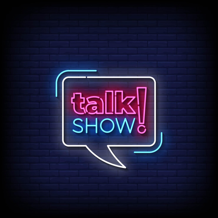 Vector neon sign talk show with brick wall background vector