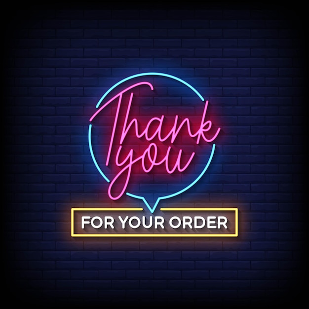 Vector neon sign thank you for your order with brick wall background vector