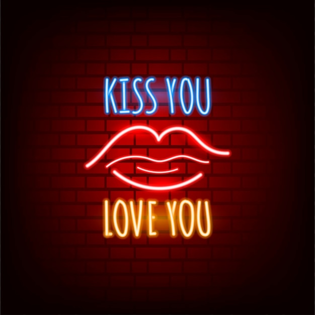 Neon sign. Valentine's Day. Glowing text.