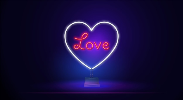 Insegna al neon per san valentino a forma di cuore con la scritta love vector neon illustrati...