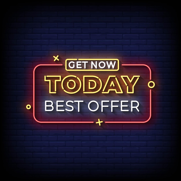 Neon Sign vandaag beste aanbieding met Brick Wall Background vector