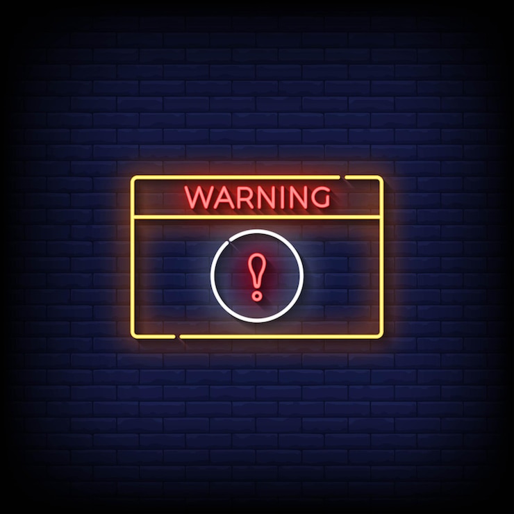 Vector neon sign warning with brick wall background vector