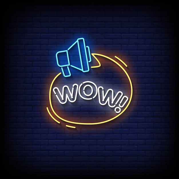 Neon sign wow with brick wall background vector