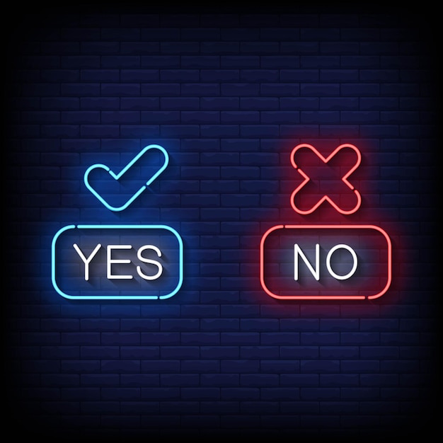 Neon sign yes or no brick wall background vector