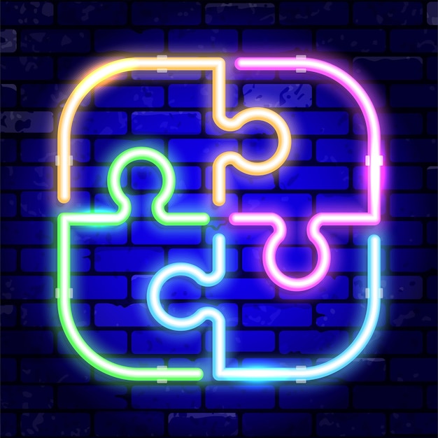 Vector neon signboard puzzle teamwork