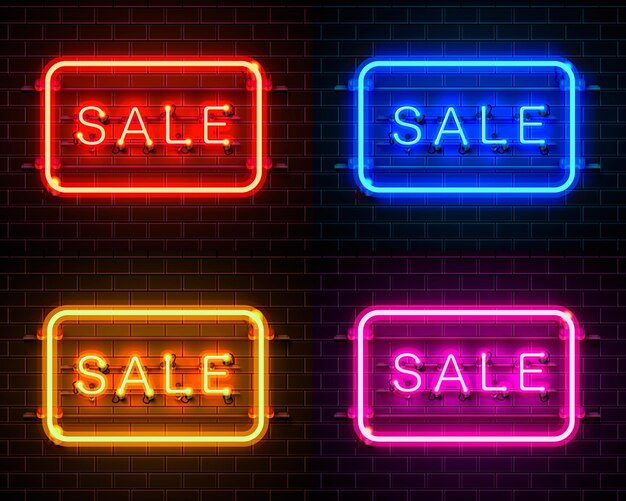 Neon signboard text sale on the red background. Vector illustration