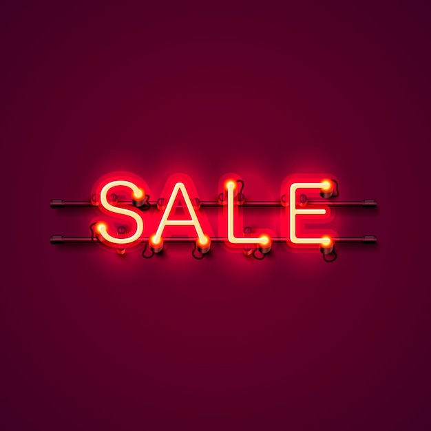 Neon signboard text sale on the red background. Vector illustration