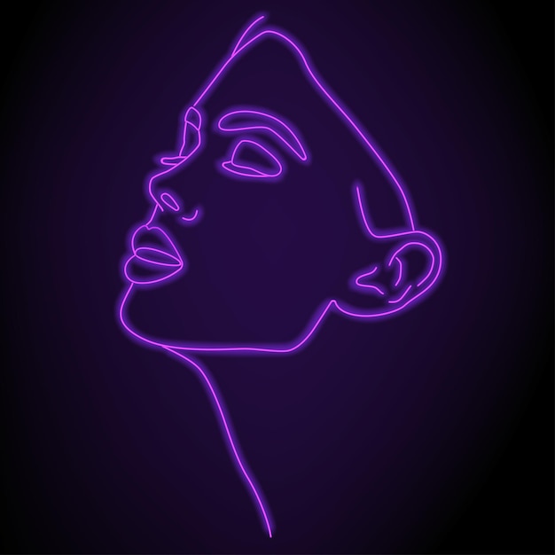 Vector neon silhouette of a girl vector illustration portrait in one line