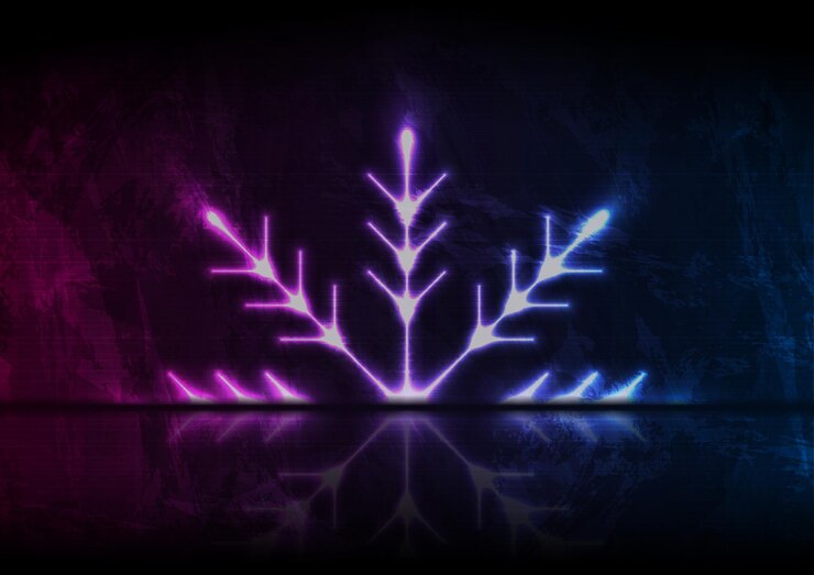 Vector neon snowflake on grunge wall background