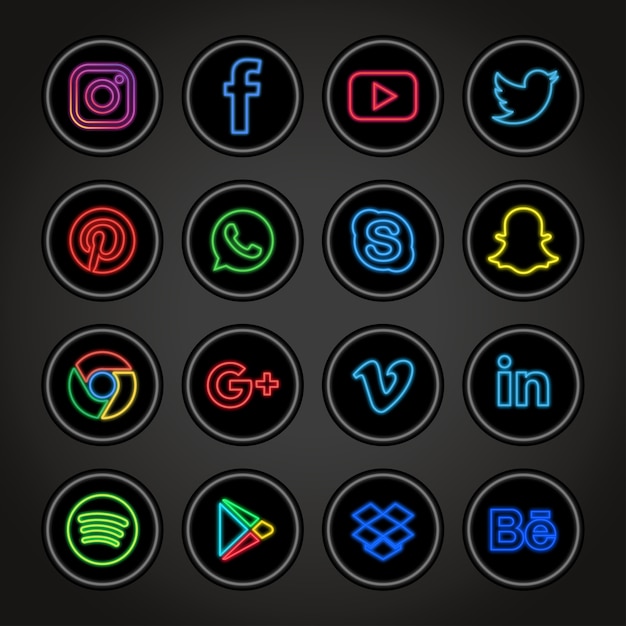 Vettore collezione neon social networks