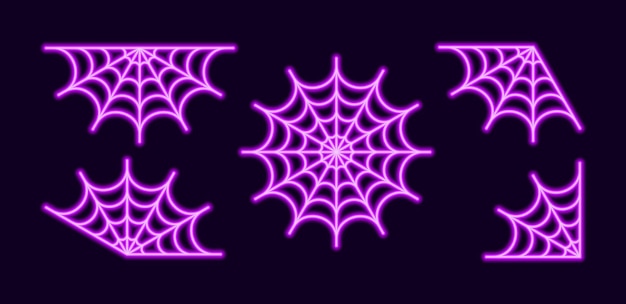 Neon spiderweb different set purple mesh tracery with halloween party ornament sticky trap