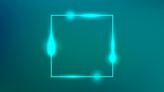 Neon square frame with shining effects on dark green background Empty glowing techno backdrop Vector illustration