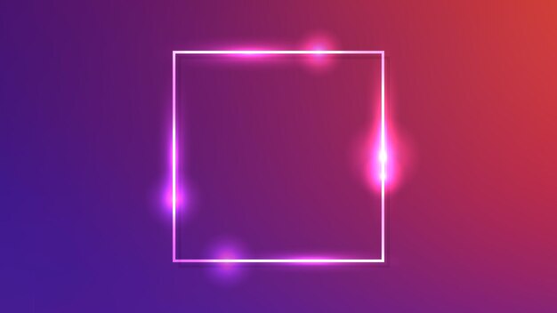 Neon square frame with shining effects on dark purple background Empty glowing techno backdrop Vector illustration