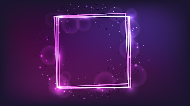 Neon square frame with shining effects and sparkles