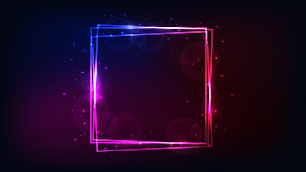 Neon square frame with shining effects and sparkles